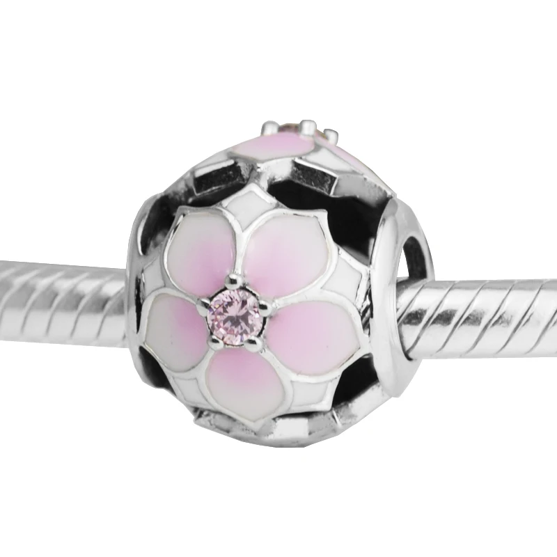 

Magnolia Bloom Pale Cerise Charm Woman DIY Popular Jewelry Fits original 925 Silver Bracelets Silver Beads For Jewelry Making