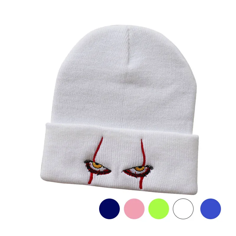 Unique Pennywise scary eyes Beanies Casual Embroidery Knitted Bonnet Hats for girls boys