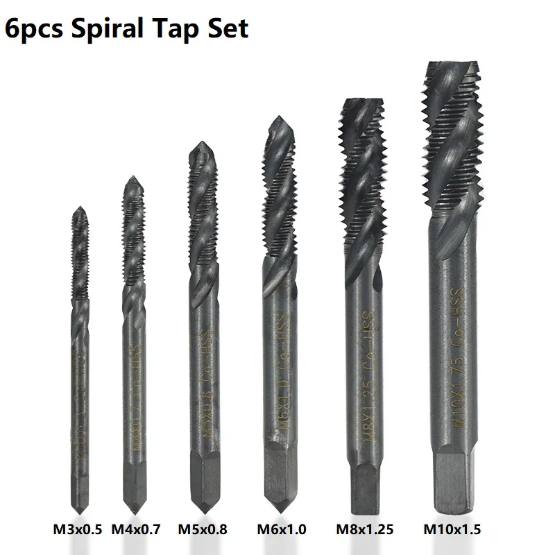 XCAN Thread Tap Set 6pcs M3 M4 M5 M6 M8 M10 Nitride Coated Spiral/Straight Metric Screw Thread Tap Threading Tools Tap Drill Bit