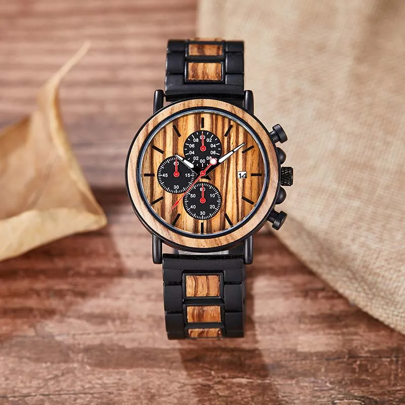 2023 Wood Men Watch Relogio Masculino Top Brand Luxury Stylish Chronograph Military Watches Timepieces in Wooden Gift