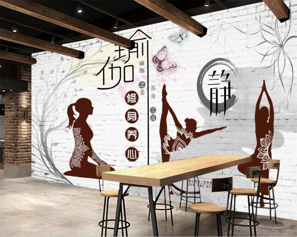 

wellyu Custom wallpaper 3d personality brick wall branch yoga studio mural fitness club background wall decoration papier peint