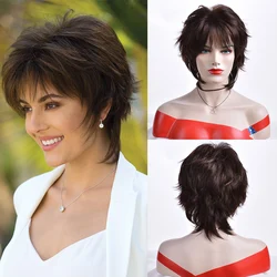 Synthetic Brown Wigs Women's Wig Short Straight Hair Soft Layered Hair Wigs for Women Heat Resistant Daily Wig Cosplay