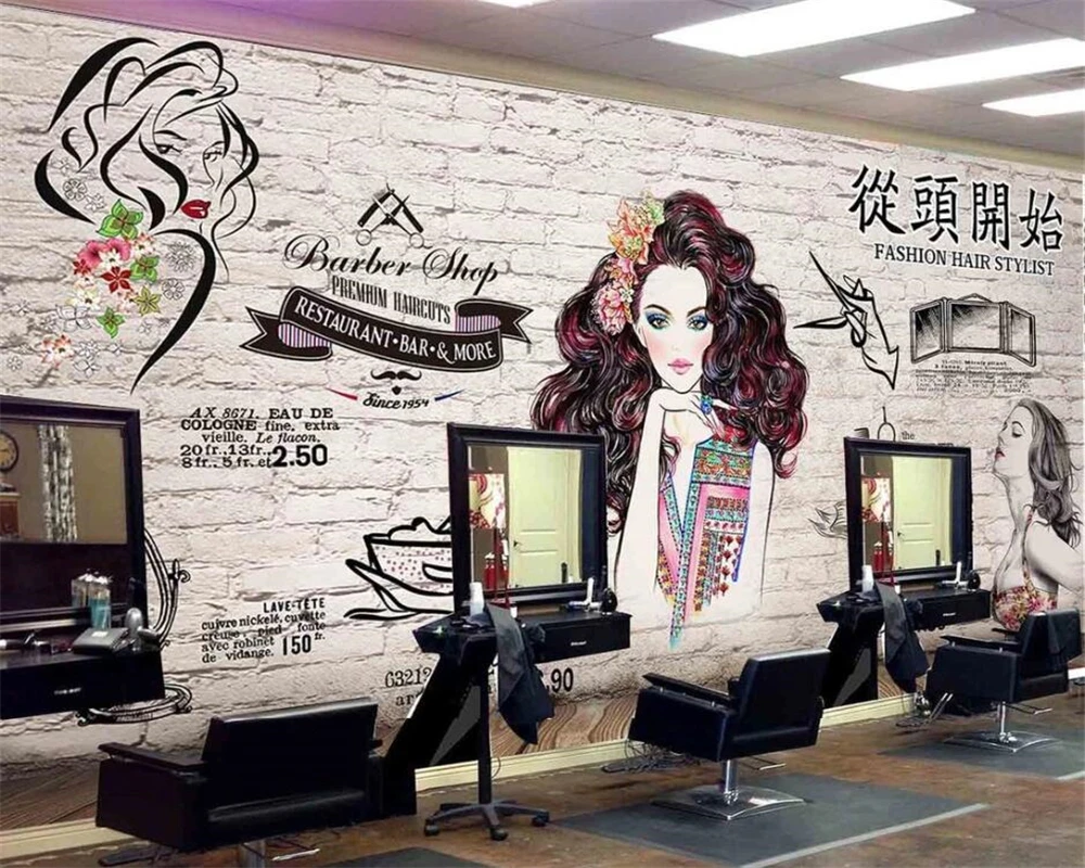 

beibehang Customized HD modern fashion hand-painted beauty barber shop tooling background wallpaper wall papers home decor