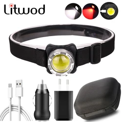 White Red Lighting COB LED Powerful Headlamp Built-in Battery USB Rechargeable Headlight Head Waterproof Lamp Aluminum