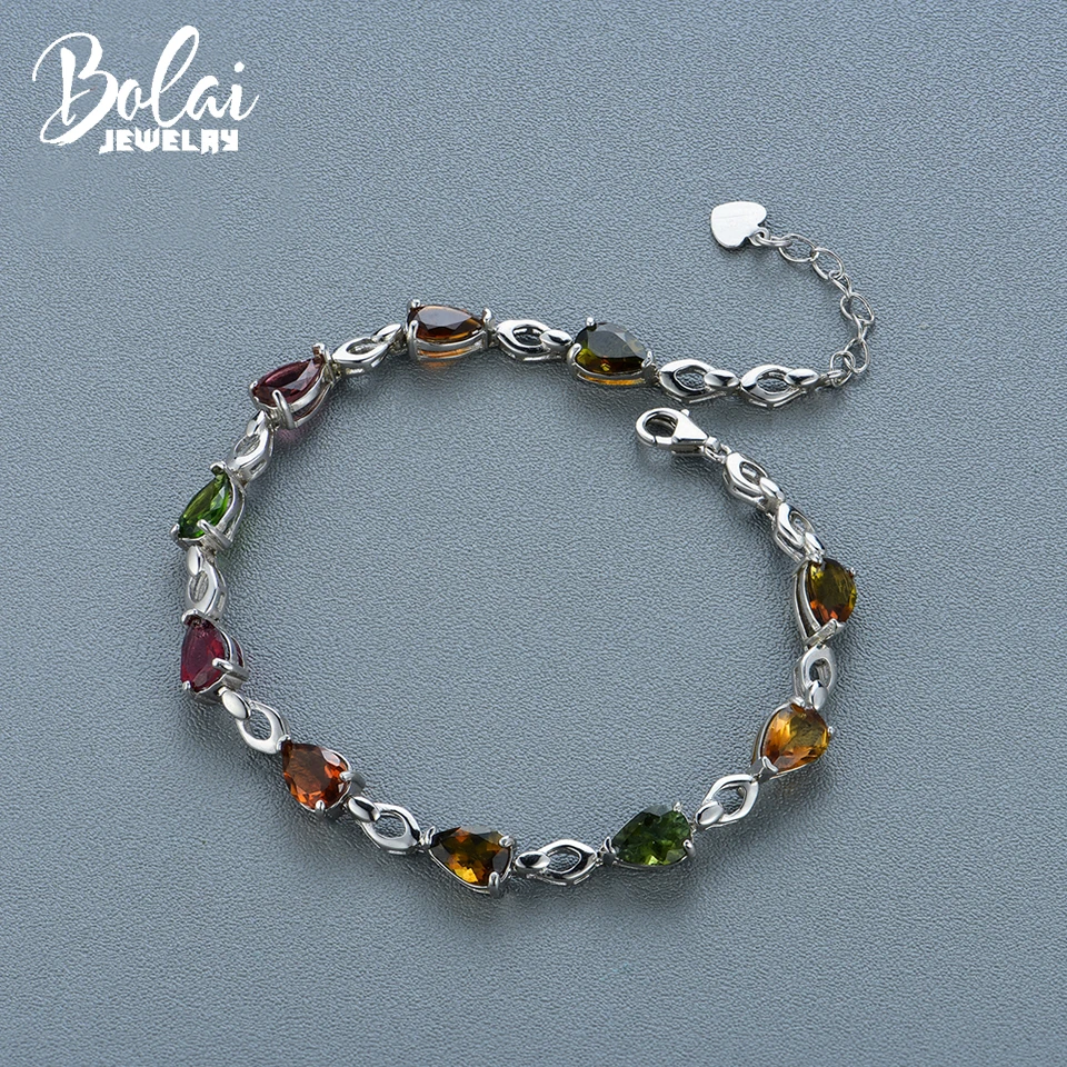 HOT natural tourmaline tennis bracelet solid 925 sterling silver pear 7*5mm multi color gemstone fine jewelry for women ladies