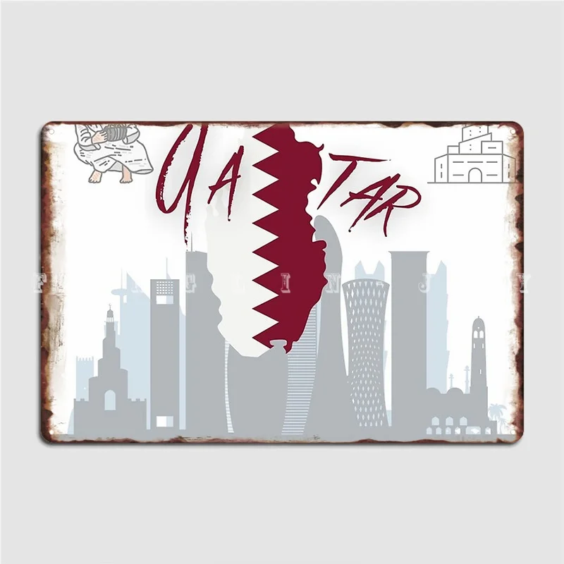 Qatar Flag Qatar Map Qatar Sticker Qatar Design Poster Metal Plaque Wall Mural Cave Pub Create Poster Tin Sign Posters