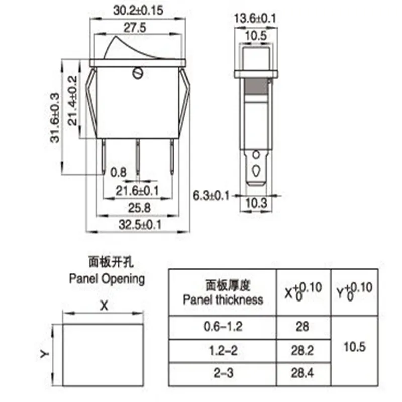 KCD3 Rocker Switch ON-OFF 2 Position 3 Pin Electrical equipment  With Light Power Switch 16A 250VAC/ 20A 125VAC