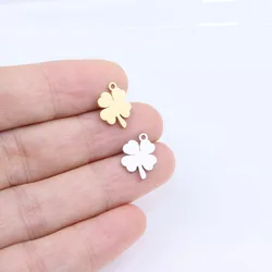 10pcs 10*12mm Wholesale Stainless Steel High Quality Mirro Polish Clover Charm Pendant DIY Necklace Bracelets Unfading Colorless