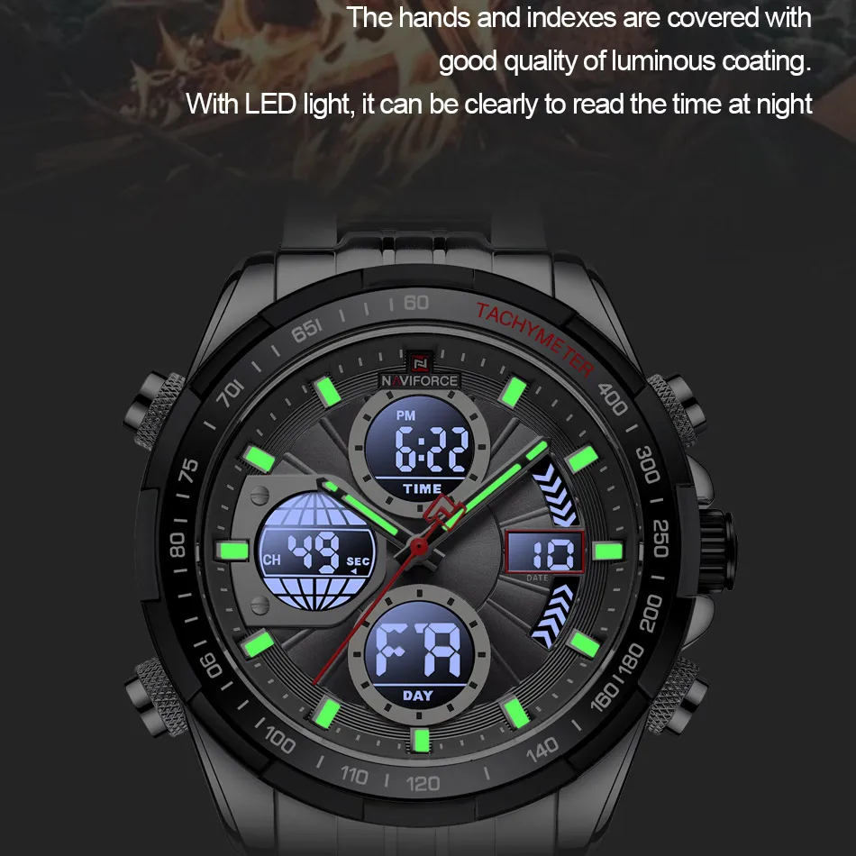 Top Brand Men Wristwatches Full Steel Dual Display Date Male Clock NAVIFORCE Fashion Quartz Wristwatch Relogio Masculino