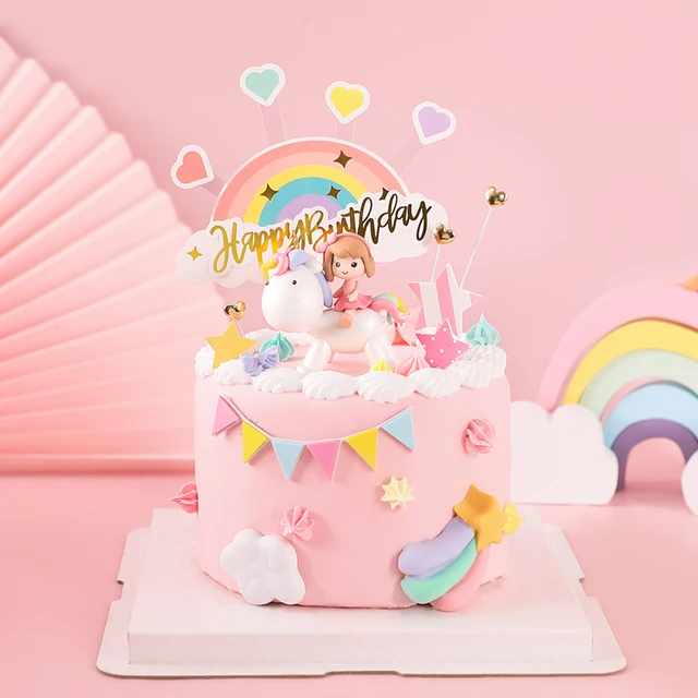 Dziewczyna jednorożec nakładka na tort urodzinowy pierwsze dekoracje na tort urodzinowy Unicornio prezent Favor Kids Baby Shower przyjęcie urodzinowe dekorowanie ciast