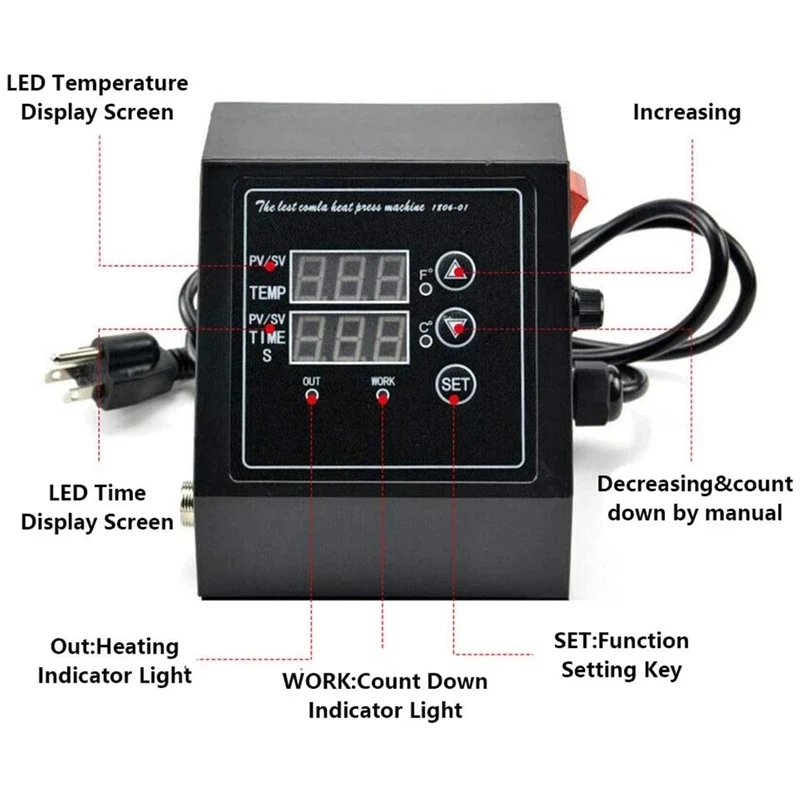 Multifunctional LED Display Time And Temperature Controller For Heat Press Machine Parts Digital Control Box Heat Transfer Print