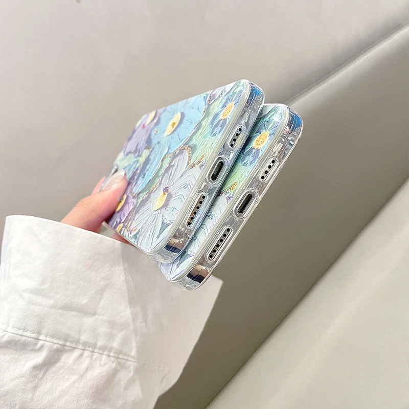 Luxury Fashion Retro Flowers Laser Phone Case For iPhone 11 12 13 14 15 16 Pro MAX X XS XR 7 8 Plus SE Soft Shockproof Cover image 6