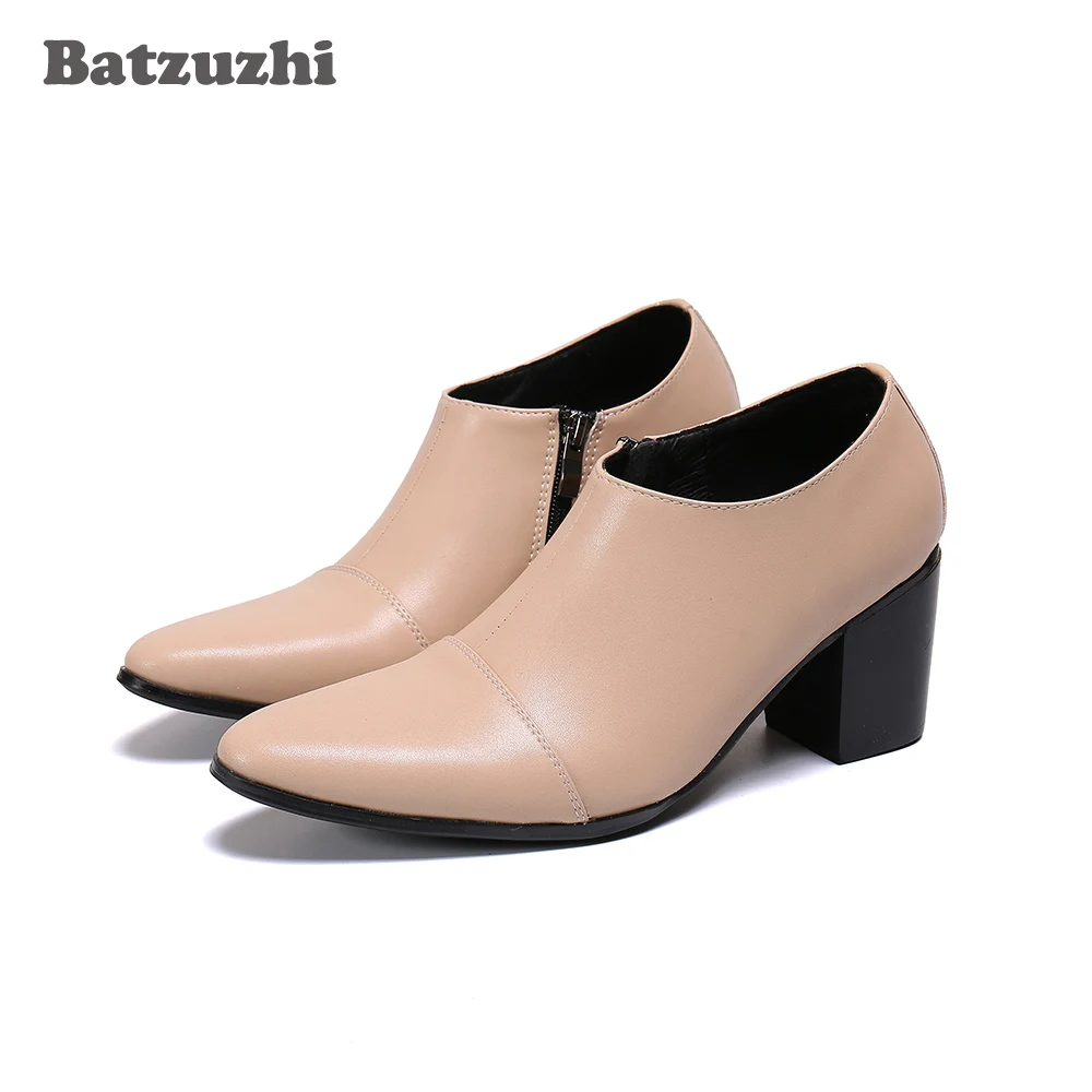 

Batzuzhi Fashion Men's Shoes Pointed Toe Soft Leather Ankle Boots for Men 7CM HIGH Heels Party Casual Shoes Big Sizes,EU38-EU46