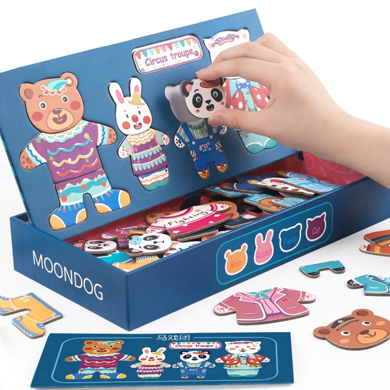 

2020 New Cartoon 5 styles Dress Changing Jigsaw Puzzle Wooden Toy Montessori Educational Change Clothes Toys For Children