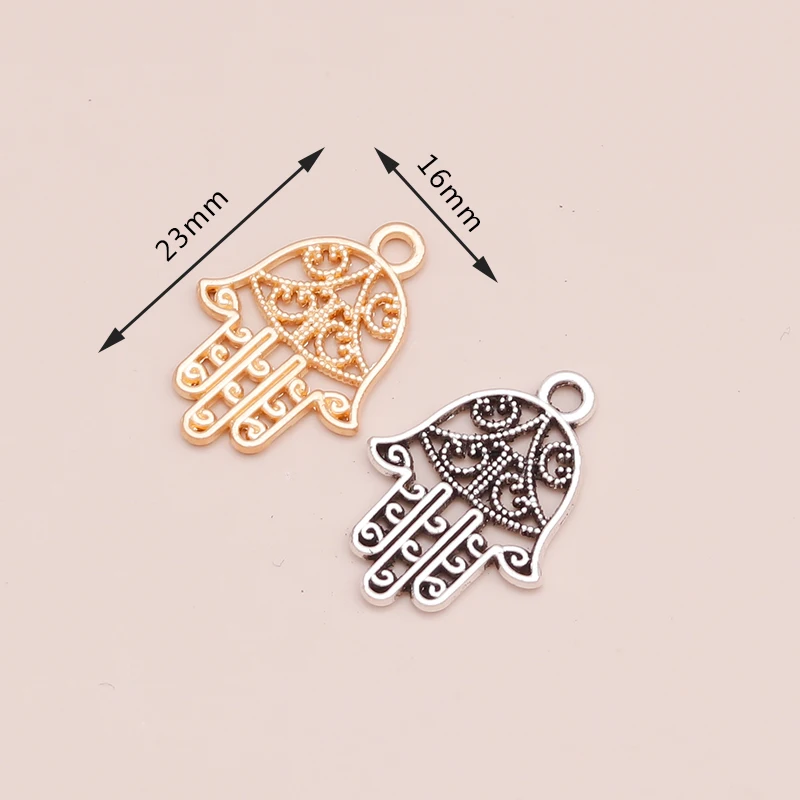 Hamsa Hand Charms Fit for Jewelry Making, Lucky Fatima, Vintage Metal, Zinc, Alloy Handmade, DIY Charms, Executive, 50Pcs