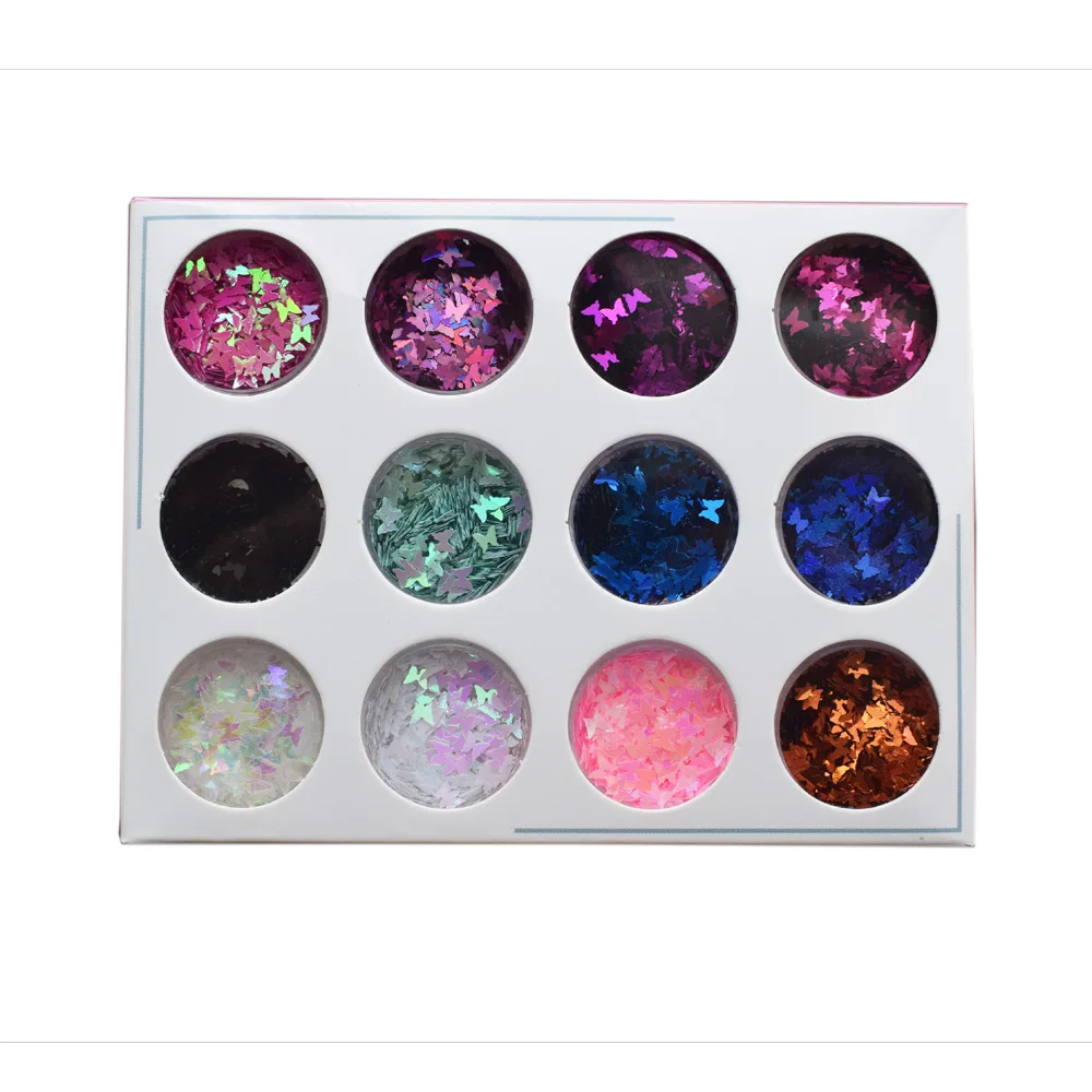 12 Box Sparkly Holo Bubble Nail Sequins Set Ultra Thin Circle Ring Slice Glitter Dolphin Butterfly Flame Design Nail Art Decor