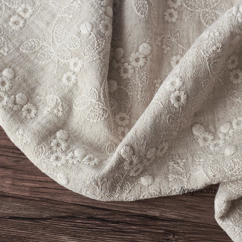 New autumn and winter thick double-layer embroidery national wind robe high-grade clothing fabric  High-end linen fabric