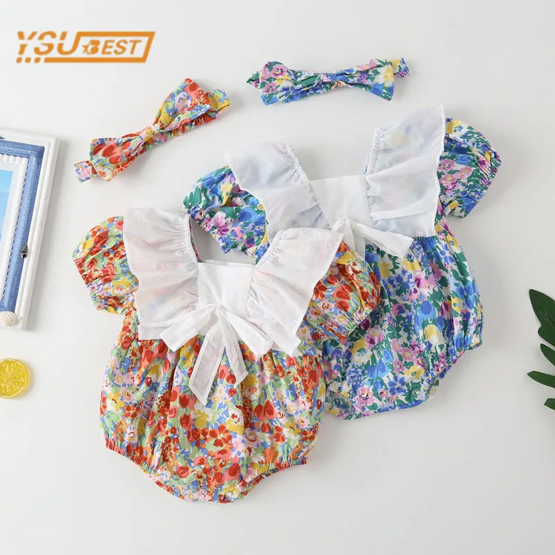 

0-2Yrs Newborn Baby Girl Short Sleeve Printing Rompers Toddler Jumpsuit Sweet Summer Infant Baby Girls Children Outfit Rompers