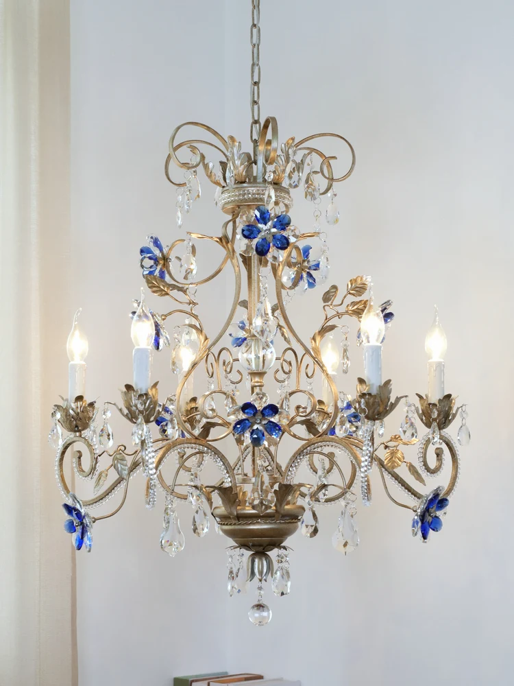 Restaurant Blue Crystal Chandelier LED Candelabro wedding decor Lamp Living Room Bedroom light Cloth Store E14 led Chandeliers