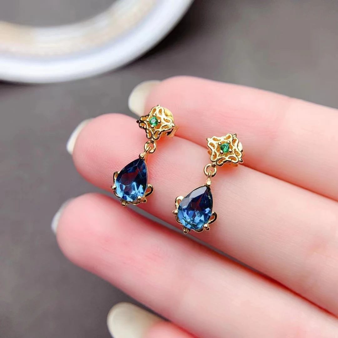 2022 Water Drop Style  Natural Apatite Stud Earrings For Women Jewelry Real 925 Silver Party Gift Birthstone Good Gift