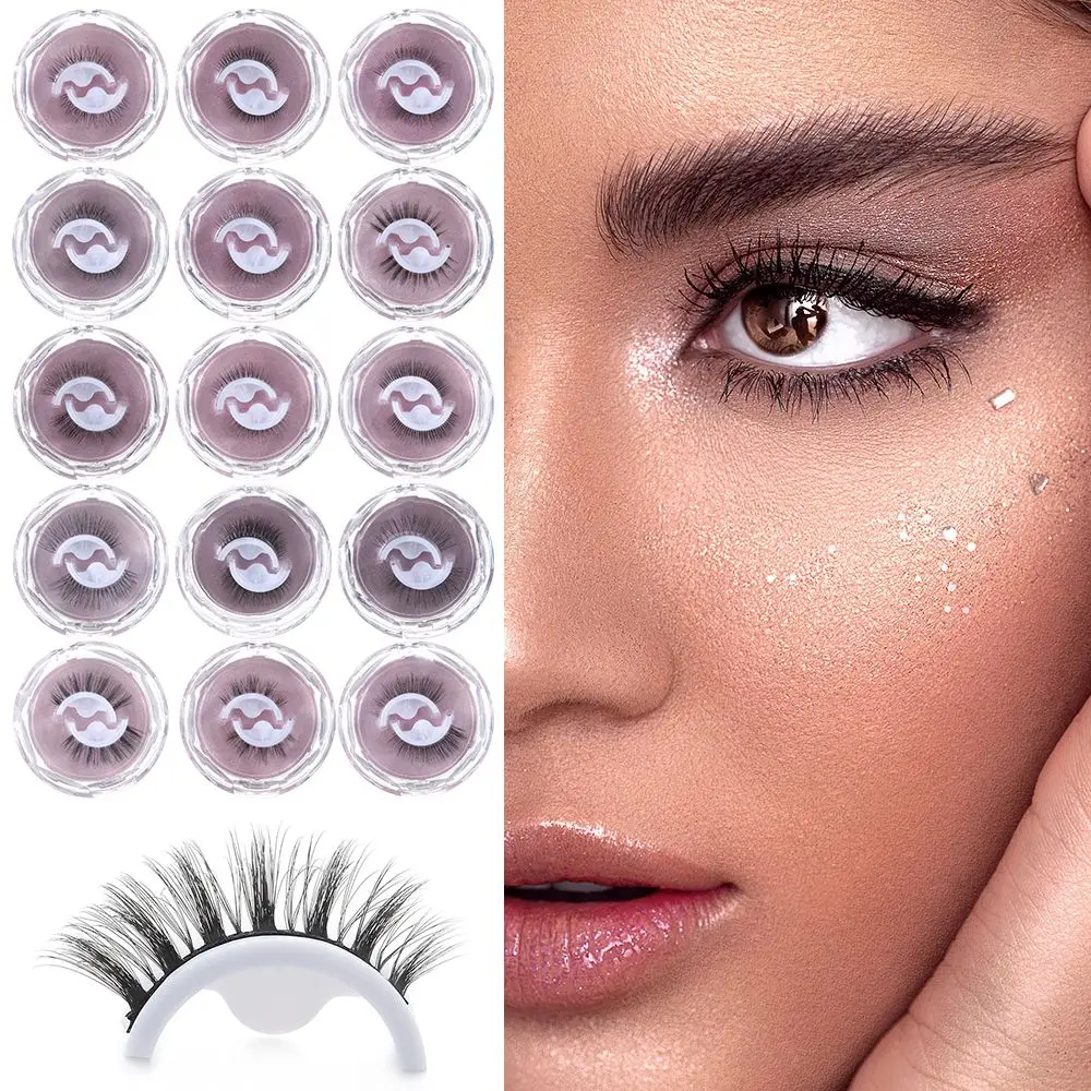 

SKONHED 1 Pair Eye Extension Tools No Glue Needed Thick Reusable 3D Mink Natural Curly Self-adhesive False Eyelashes