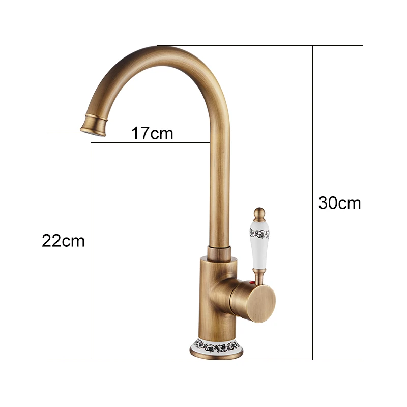 ELLEN Antique Bronze Kitchen Faucet Hot Cold Water Mixer Crane Deck Mounted Single Hole Kitchen Sink Tap 360 Rotation EL977