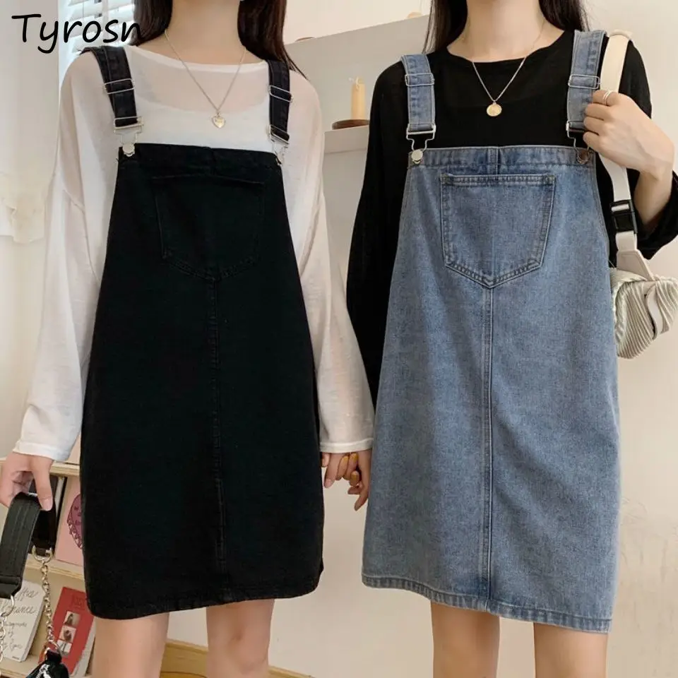 Bez rękawów sukienka jeansowa kobiety do kolan Spaghetti pasek na co dzień luźne damskie codzienne Streetwear Retro dziewczyny słodkie proste Vestidos