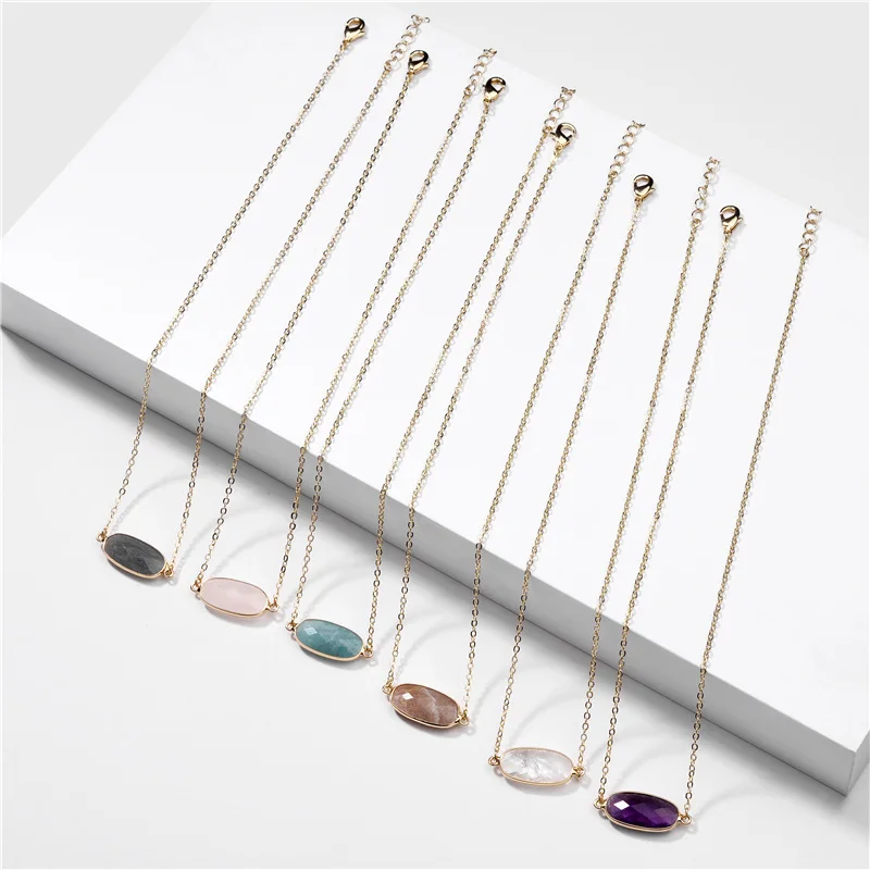 Fashion Jewelry Summer Dainty Necklace-Geometric Natural Stone Pendant Necklaces for Women