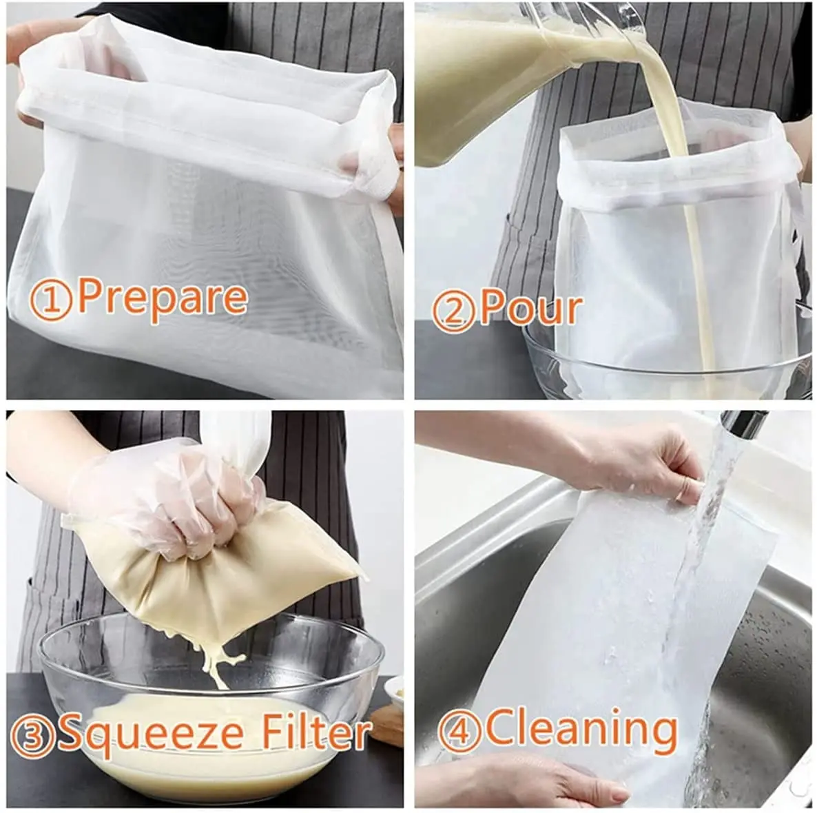 7pcs Nut Milk Bags Fine Mesh Strainer Spoon Reusable Food Strainers Bag Nylon Mesh Filters for Juices Cold Brew Soy Milk Tea image 4