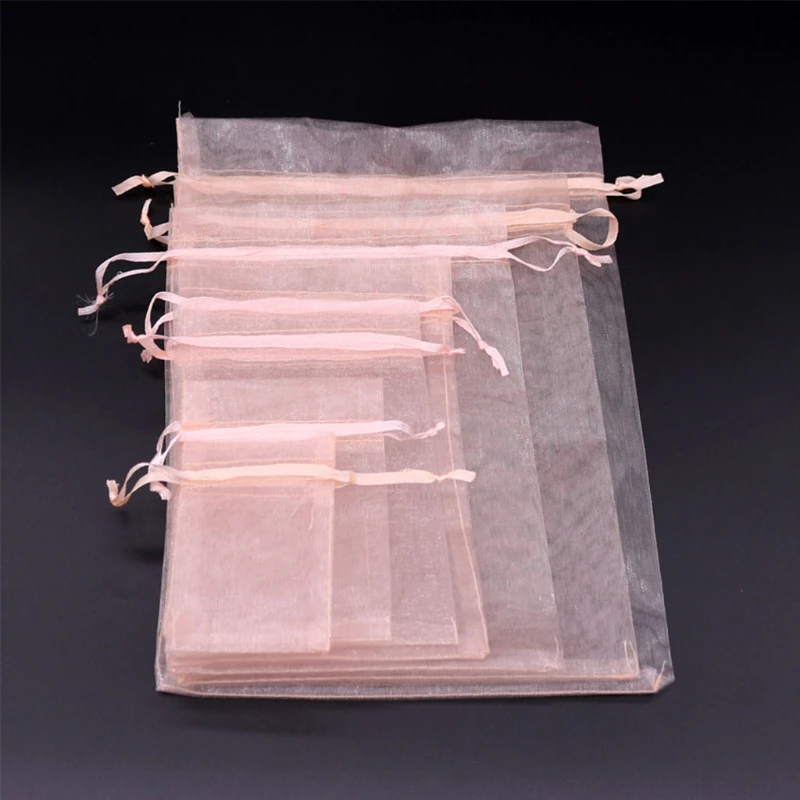 100PCS Organza Bags Sheer Organza Gift Bags with Drawstring Jewelry Favor Pouches Christmas Candy Wedding Party Bags