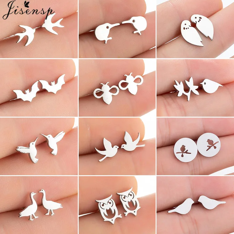 Multiple Mini Stainless Steel Bird Jewelry Earrings 2021 Trend For Women Child Cute Crane Parrot Bee Hummingbird Studs oorbellen