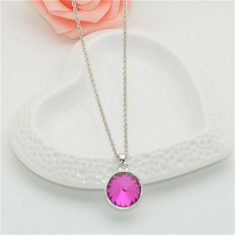 Stunning Ladies Girls Silver Chain Round Crystal Pendant Necklace