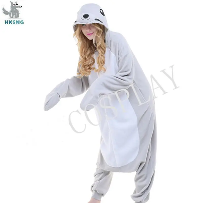 HKSNG Flannel Animal Adult Kigurumi Sea Lion Pajamas Seal Dog Onesies Cosplay Costumes Unisex Sleepwear Christmas Gift