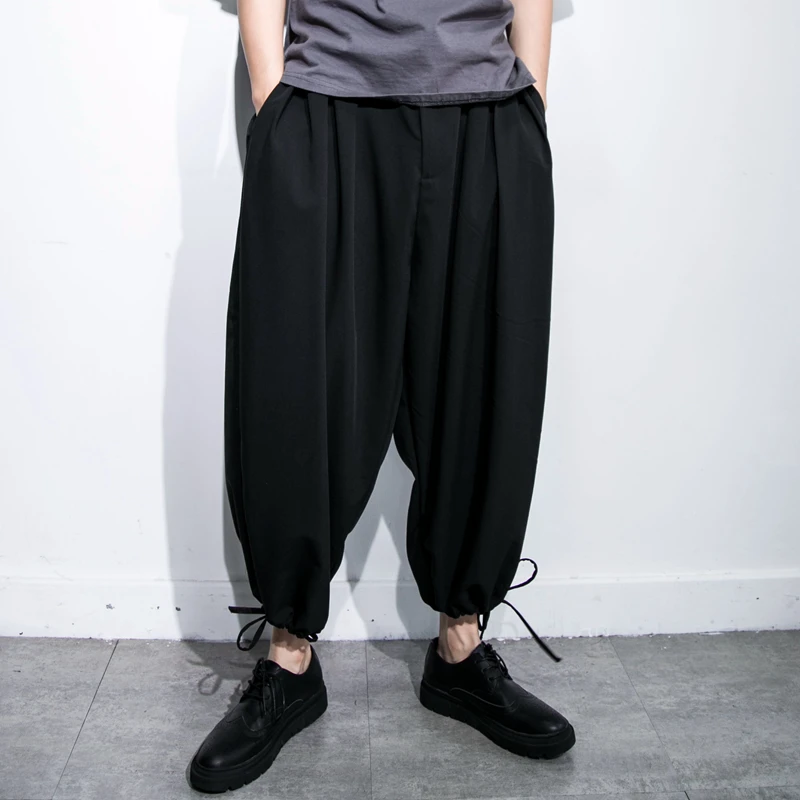 Men's Pants Black Simple Large Wide Leg Pants Men's Summer Super Loose Pleated Wide Leg Pants Large Fashion Personality