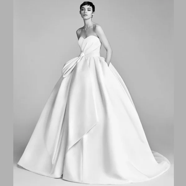 Robe De mariée trapèze en Satin, haut De gamme, avec traîne, à lacets, avec nœud, collection 2023