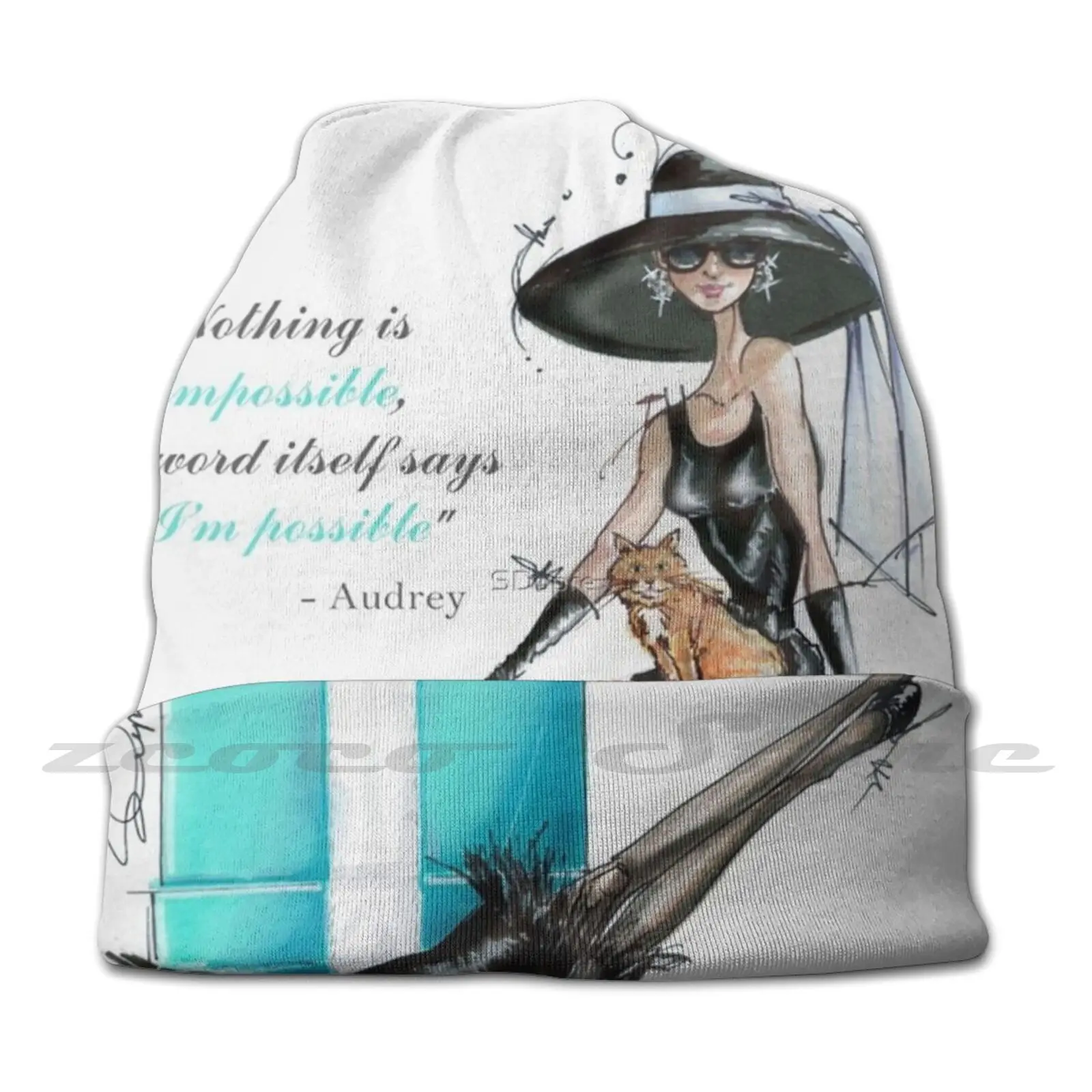 Audrey Fashion Illustration-Nothing Is Impossible! Personalized Pattern Knit Hats Plus Size Elastic Soft Cap Fashion