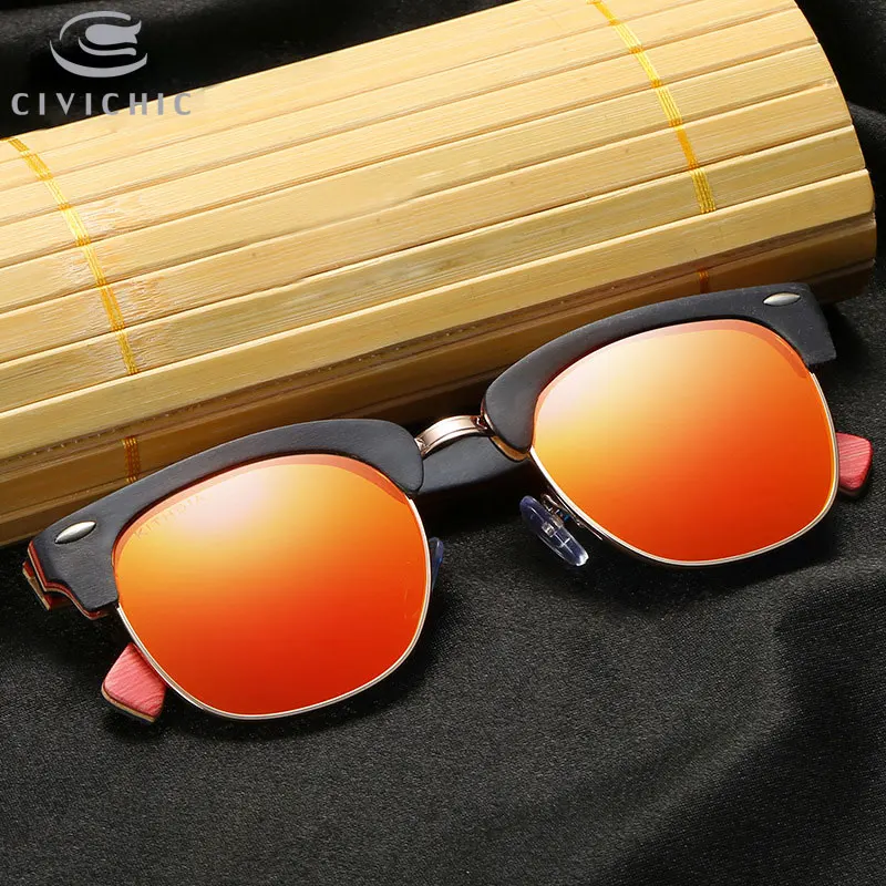 Chic Wood Sunglasses Women Polarized Glasses Men Mirror Coating Driving Eyeglass Hipster Oculos Bamboo Gafas De Sol Hombre KD036