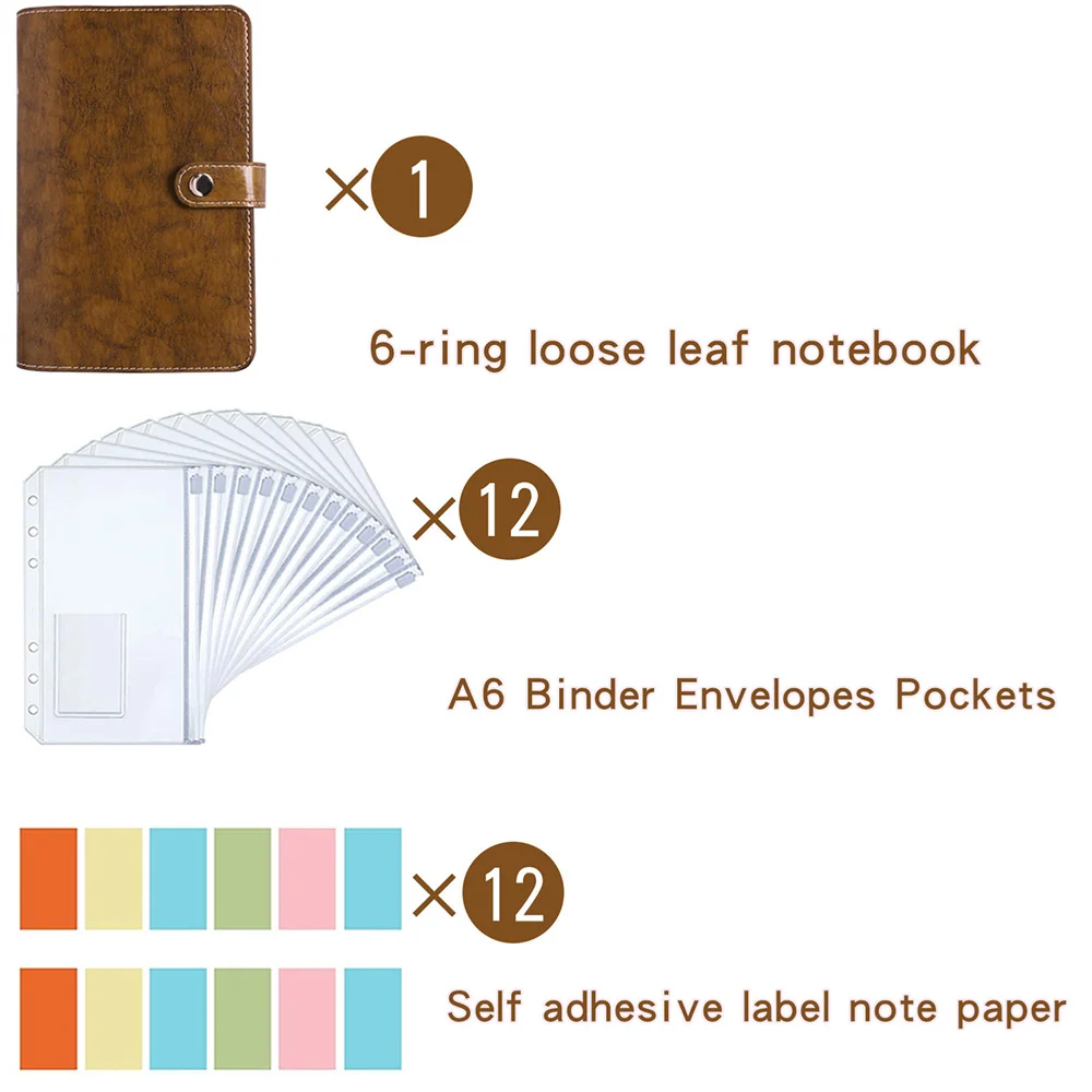 A6 Binder Zipper Bag Retro Style Leather Notebook Pu Loose-leaf Book Cash Budget Handbook Inner Pages Diary Book Accessories