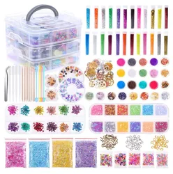 Epoxy Resin Accessories Kit With 3 Layers Box Filling Sequins Powder Metallic Foil Flakes Dried Flowers for DIY Jewelry Making