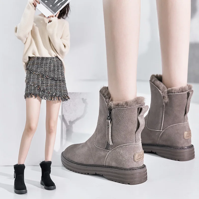 New Winter Boots Women Genuine Leather Shoes Cow Leather Women Snow Boots Warm Shoes Cold Winter Woman Ankle Boots L041