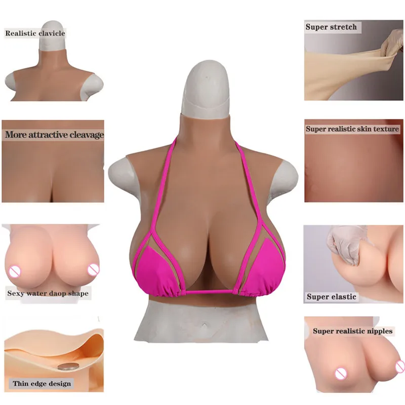 Fake Huge Boobs Plate Artificial Silicone Breast Forms Bodaysuit For Crossdressing Cosplay Shemale Sissy Travesti Transgender