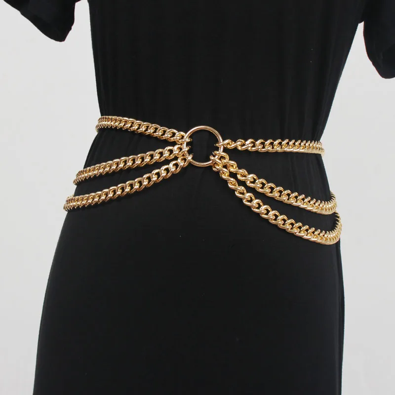 

Women's Runway Fashion Gold Metal Chain Cummerbunds Female Dress Corsets Waistband Belts Decoration Wide Belt R1711