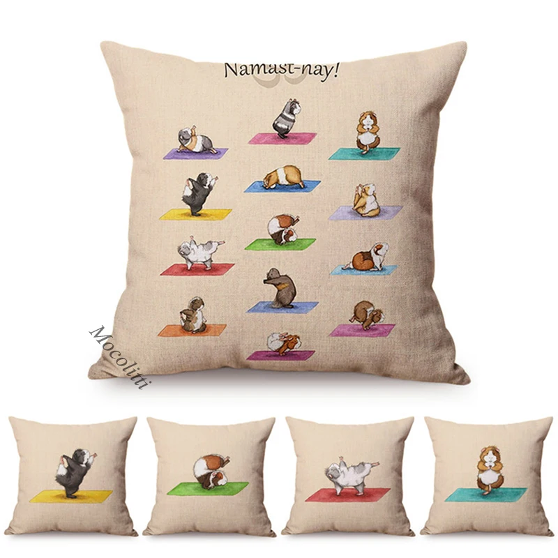 Small Animals Practice Yoga Posture Pattern Pillow Case Cute Squirrel Funny Perform Decoration Kid's Room Sofa Bed Cushion Cover