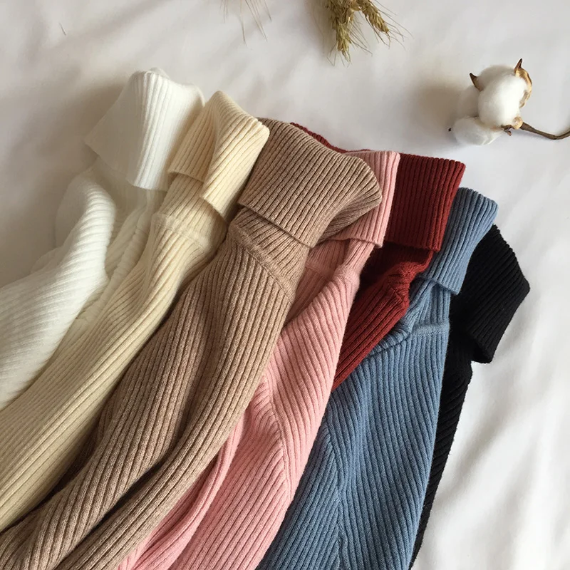 Autumn Women Sweater Long Sleeve Knitted Turtleneck Pullovers Winter Elasticity Multicolor Solid Slim Tops Bottomed Sweater