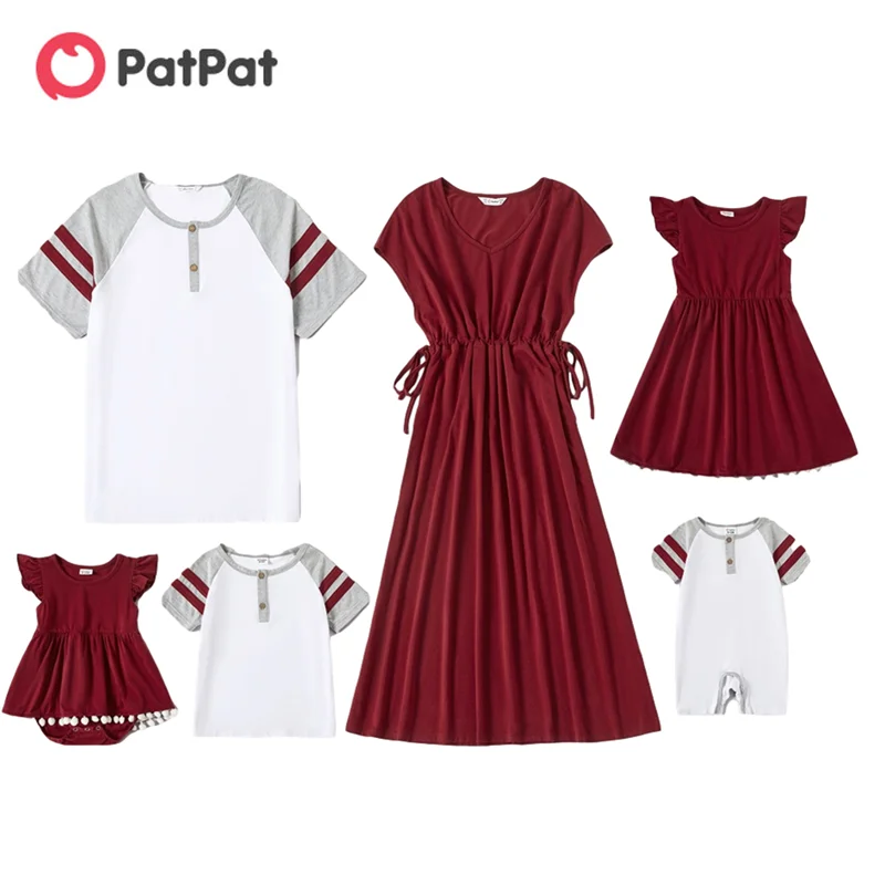 PatPat New Arrival Mosaic Family Matching Red and White Series Sets(V-neck Dresses - T-shirts - Rompers)