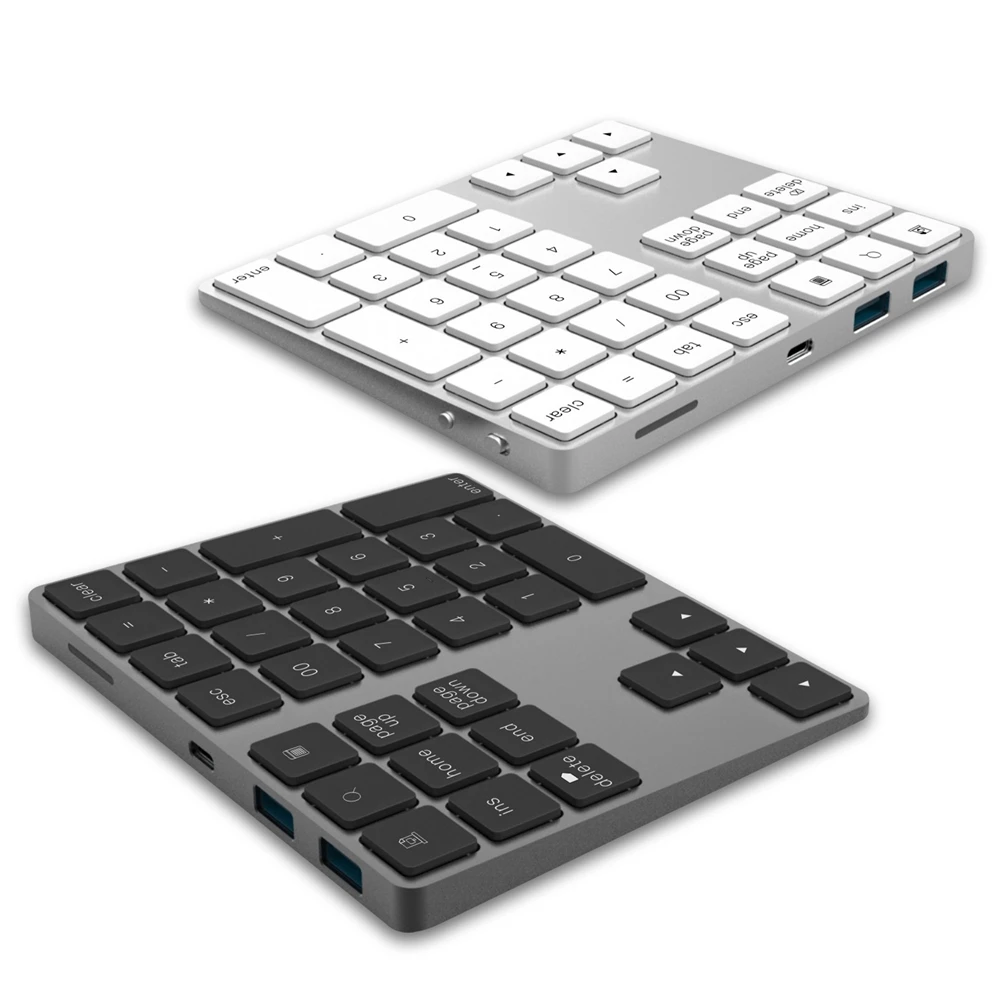 

Aluminum Alloy Bluetooth-compatible Wireless Numeric Keypad with USB HUB Digital Input Function for Mac OS,Android laptop PC