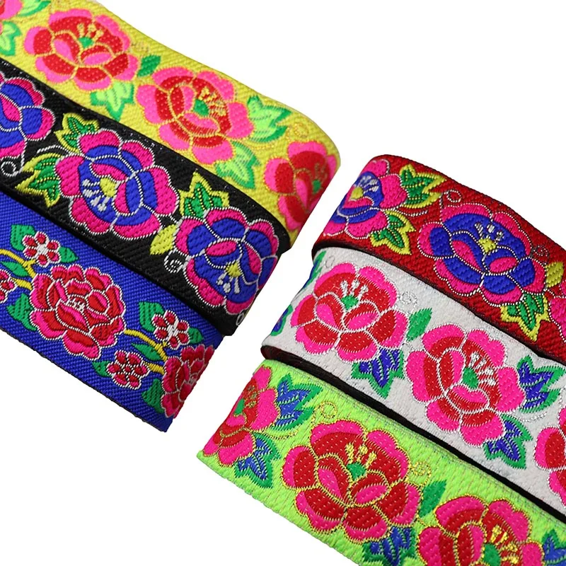 7 Meters 3.3cm Flowers Pattern Vintage Ethnic Embroidery Lace Ribbon  Boho Lace Trim DIY Curtain Clothes Sewing Ribbon Fabric
