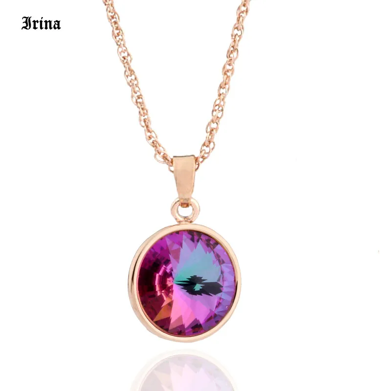 High Quality Classic 12 Color Round Crystal Pendant 585 Rose Gold Color Colorful Korean Pendant And Necklace for Women\'s jewelry
