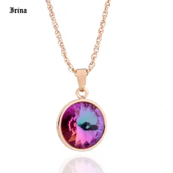 High Quality Classic 12 Color Round Crystal Pendant 585 Rose Gold Color Colorful Korean Pendant And Necklace for Women's jewelry