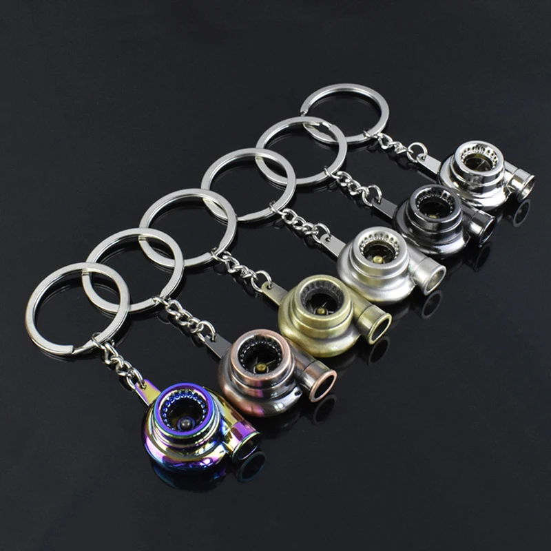 1PCS Mini Turbo Turbocharger Keychain Spinning Turbine Key Chain Ring Keyring Keyfob Car Keyring Car Interior Accessories